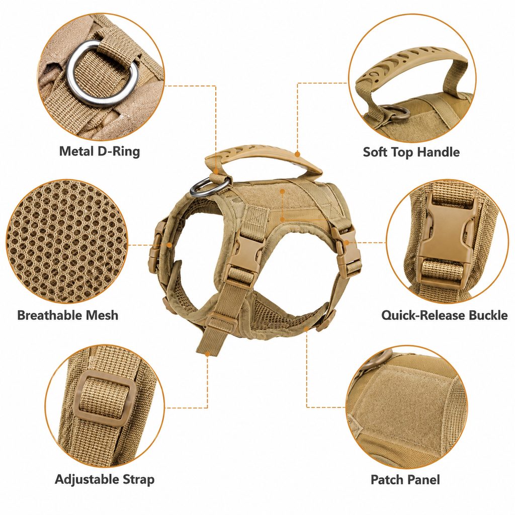 Ortekor Mini Tactical Pet Harness Vest for Cats & Small Dogs - Outdoor Walking Harness with Handle to Reduce Neck Pulling
