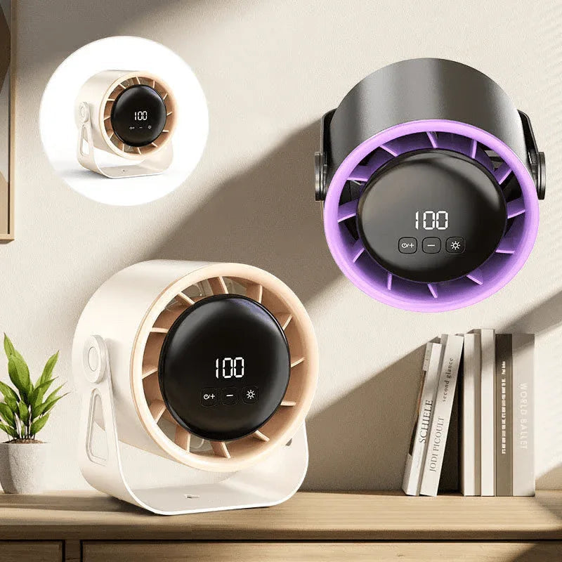 Compact Desktop Fan with 100-Speed Control, LED Display, USB Rechargeable & Wall Mount Option for Office, Bedroom