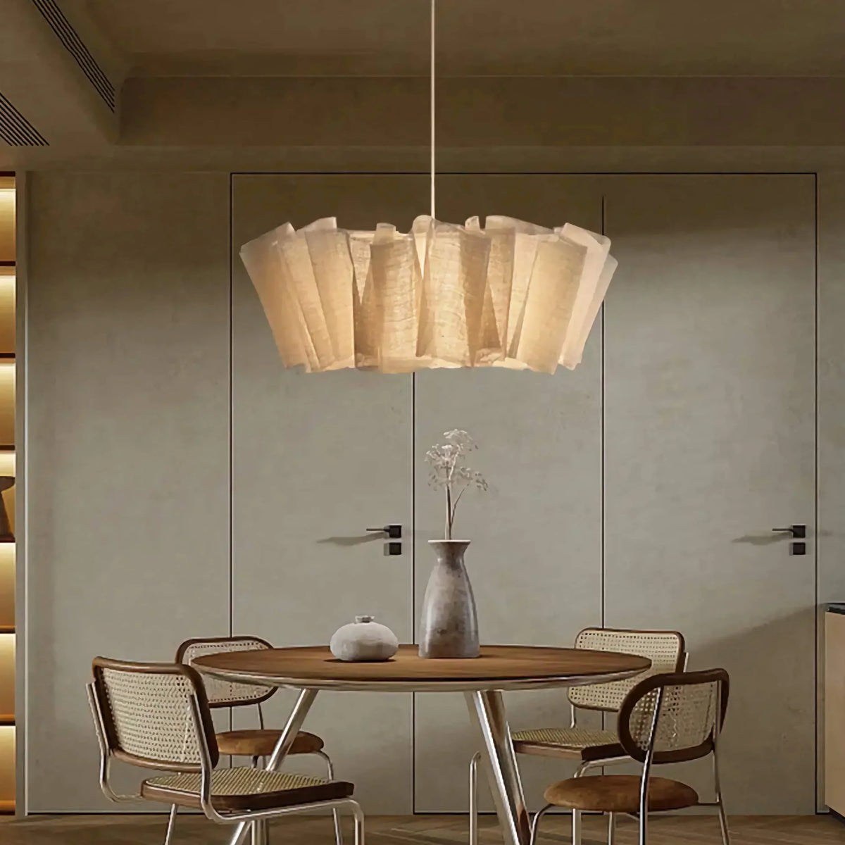 Woven Fabric Pendant Light with Iron Frame for Dining Room & Bedroom – Soft Ambient Overhead Lighting Fixture for 110–160 sq ft Spaces – Min