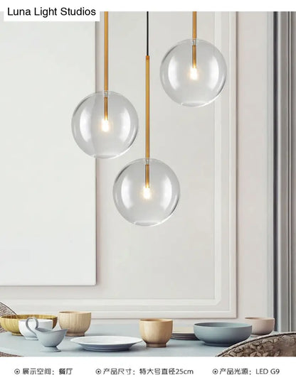 Clear Glass Globe Pendant Light with Gold Finish for Kitchen Island Dining Room Bedroom | Modern Hanging Ceiling Fixture