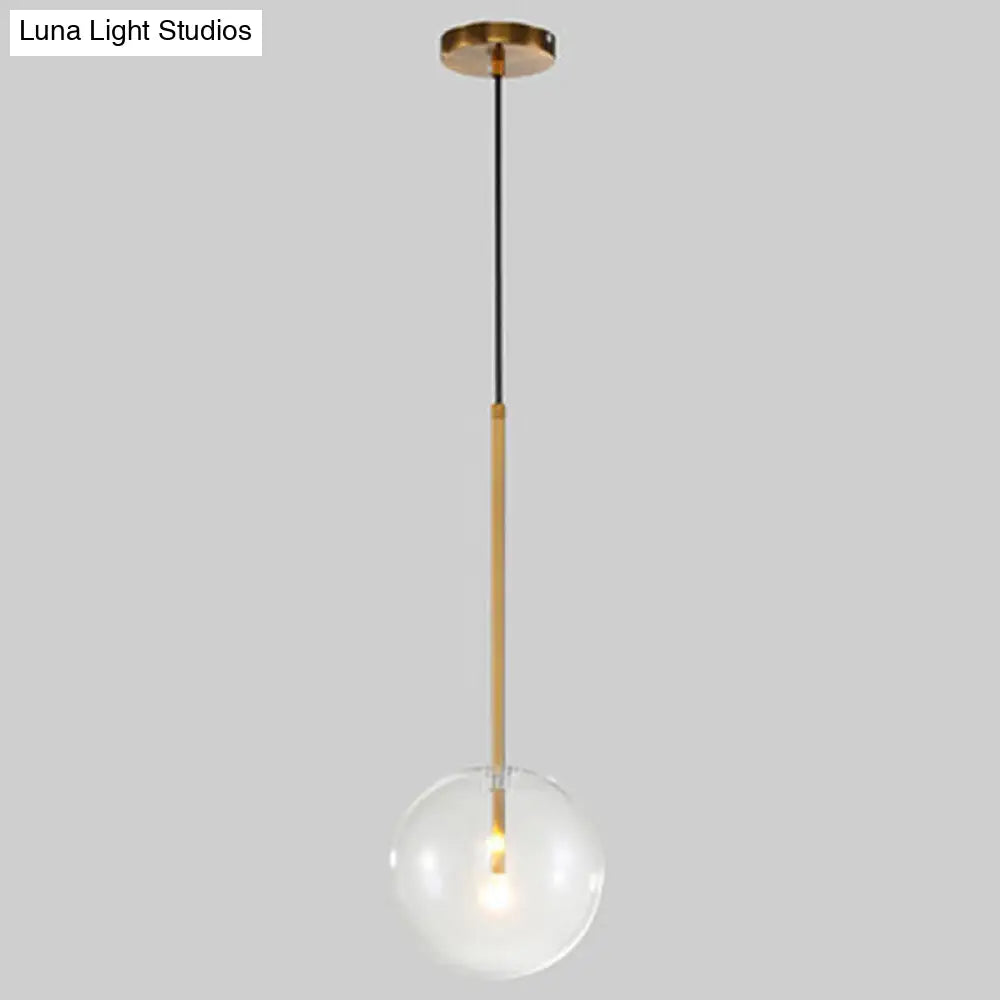 Clear Glass Globe Pendant Light with Gold Finish for Kitchen Island Dining Room Bedroom | Modern Hanging Ceiling Fixture
