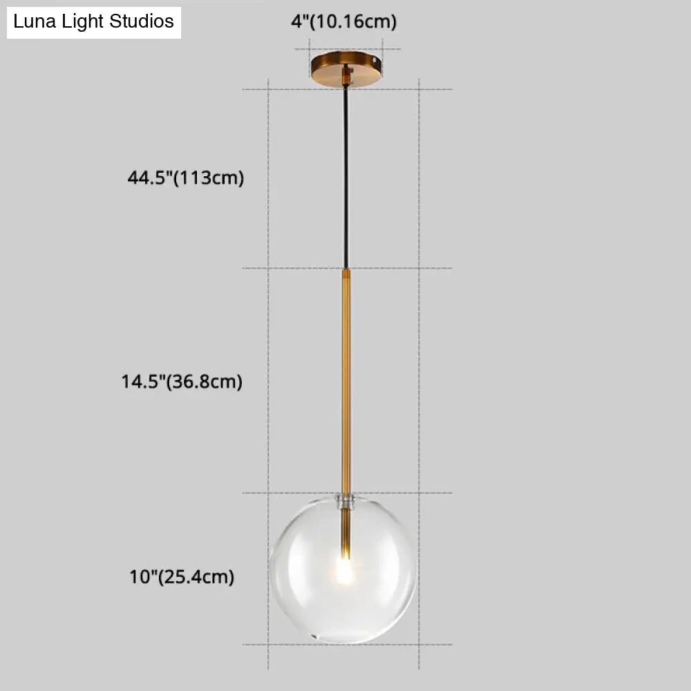 Clear Glass Globe Pendant Light with Gold Finish for Kitchen Island Dining Room Bedroom | Modern Hanging Ceiling Fixture