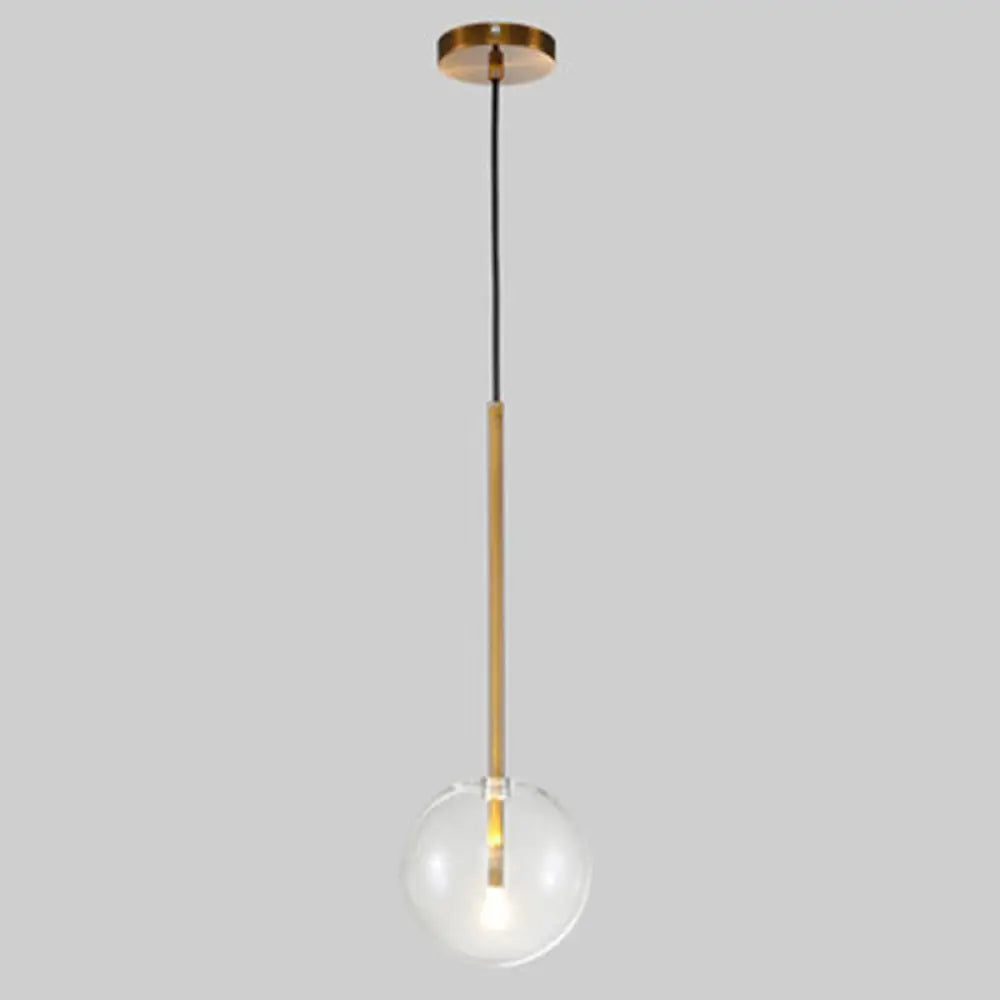 Clear Glass Globe Pendant Light with Gold Finish for Kitchen Island Dining Room Bedroom | Modern Hanging Ceiling Fixture