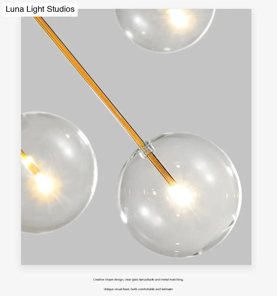 Clear Glass Globe Pendant Light with Gold Finish for Kitchen Island Dining Room Bedroom | Modern Hanging Ceiling Fixture
