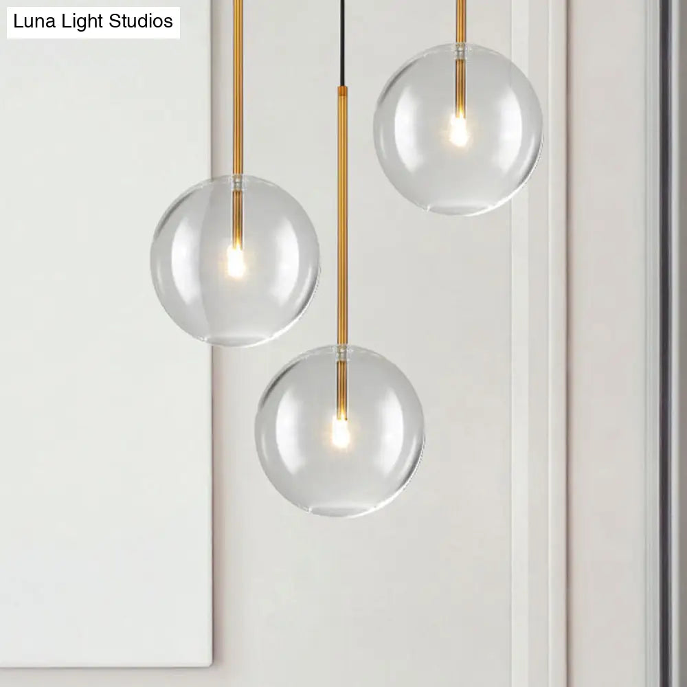 Clear Glass Globe Pendant Light with Gold Finish for Kitchen Island Dining Room Bedroom | Modern Hanging Ceiling Fixture