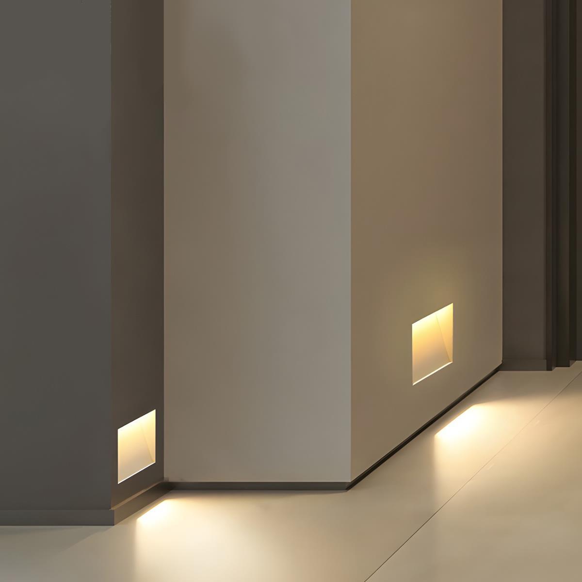 Motion Sensor LED Recessed Step Light White Aluminum 4 in x 1.8 in x 7.9 in for Stairs Hallways Bedrooms Night Safety Lighting Indoor Flush