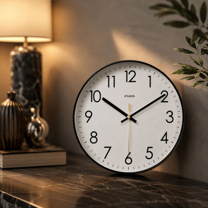 Silent Wall Clock with Glass Face – Modern Scandinavian Design for Home & Office – 10, 12 or 14 Inch