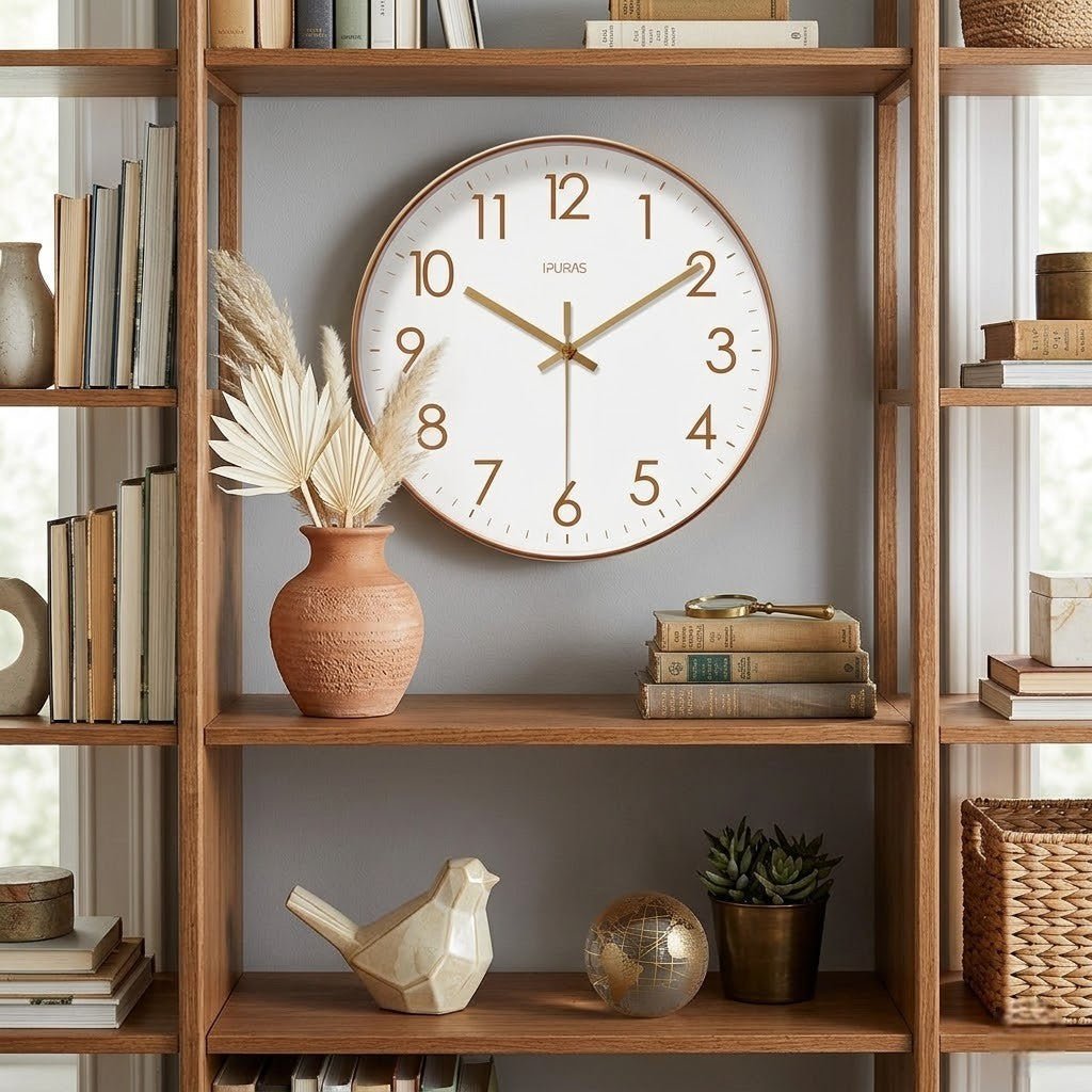 Silent Wall Clock with Glass Face – Modern Scandinavian Design for Home & Office – 10, 12 or 14 Inch