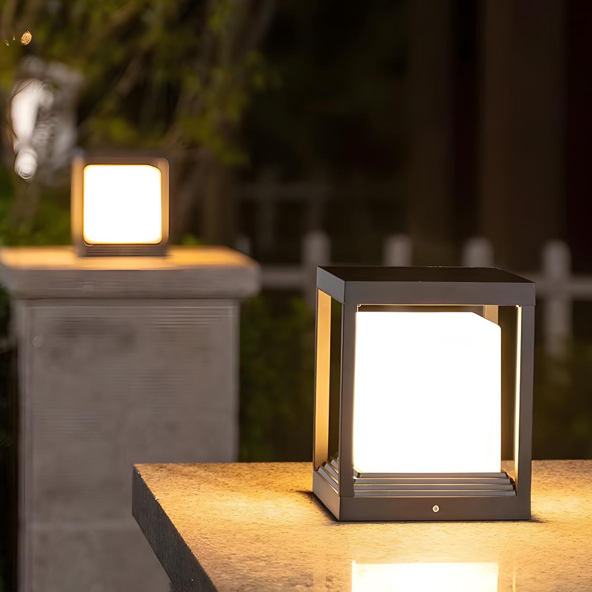 Square Pillar Post Cap Light Matte Black Aluminum Solar or Hardwired LED Fixture for Outdoor Pathways Fence Gate Columns Deck Patio Garden E