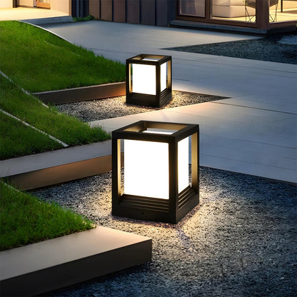 Square Pillar Post Cap Light Matte Black Aluminum Solar or Hardwired LED Fixture for Outdoor Pathways Fence Gate Columns Deck Patio Garden E
