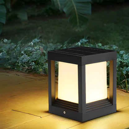Square Pillar Post Cap Light Matte Black Aluminum Solar or Hardwired LED Fixture for Outdoor Pathways Fence Gate Columns Deck Patio Garden E