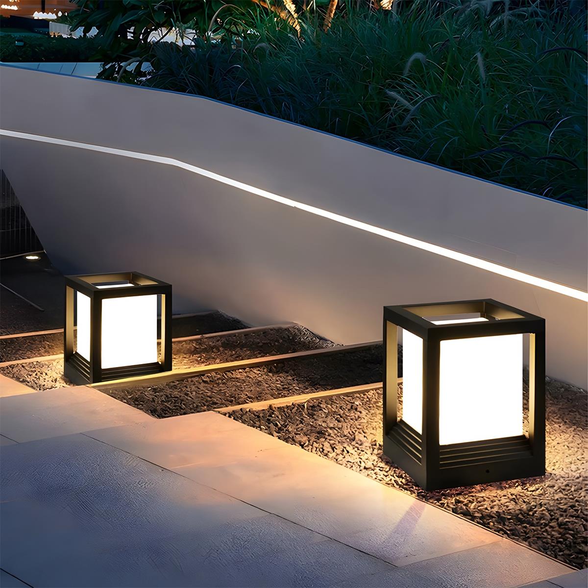 Square Pillar Post Cap Light Matte Black Aluminum Solar or Hardwired LED Fixture for Outdoor Pathways Fence Gate Columns Deck Patio Garden E