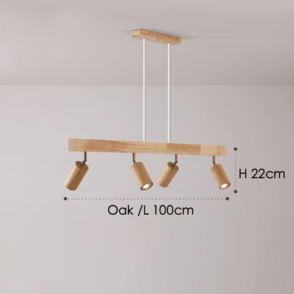 Wooden Track Light with Adjustable Spotlights for Kitchen, Dining Room & Bedroom – 47 in Natural Wood Ceiling Fixture – 1 to 5 Heads