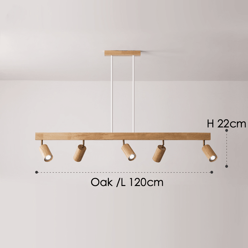 Wooden Track Light with Adjustable Spotlights for Kitchen, Dining Room & Bedroom – 47 in Natural Wood Ceiling Fixture – 1 to 5 Heads