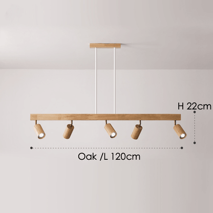 Wooden Track Light with Adjustable Spotlights for Kitchen, Dining Room & Bedroom – 47 in Natural Wood Ceiling Fixture – 1 to 5 Heads
