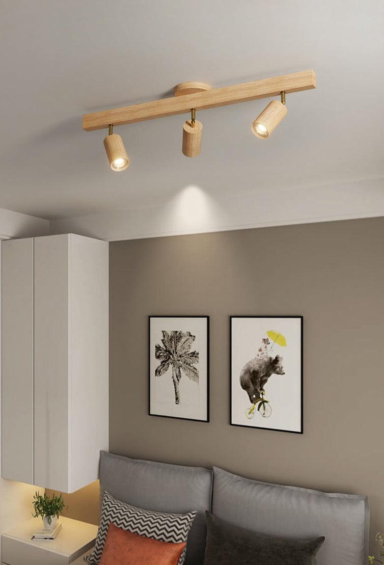 Wooden Track Light with Adjustable Spotlights for Kitchen, Dining Room & Bedroom – 47 in Natural Wood Ceiling Fixture – 1 to 5 Heads