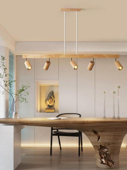 Wooden Track Light with Adjustable Spotlights for Kitchen, Dining Room & Bedroom – 47 in Natural Wood Ceiling Fixture – 1 to 5 Heads