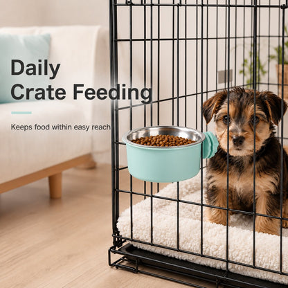 Ortekor Crate-Mounted Stainless Steel Pet Bowl for Dogs & Cats - Screw-On Food & Water Bowl for Cleaner Kennel Feeding