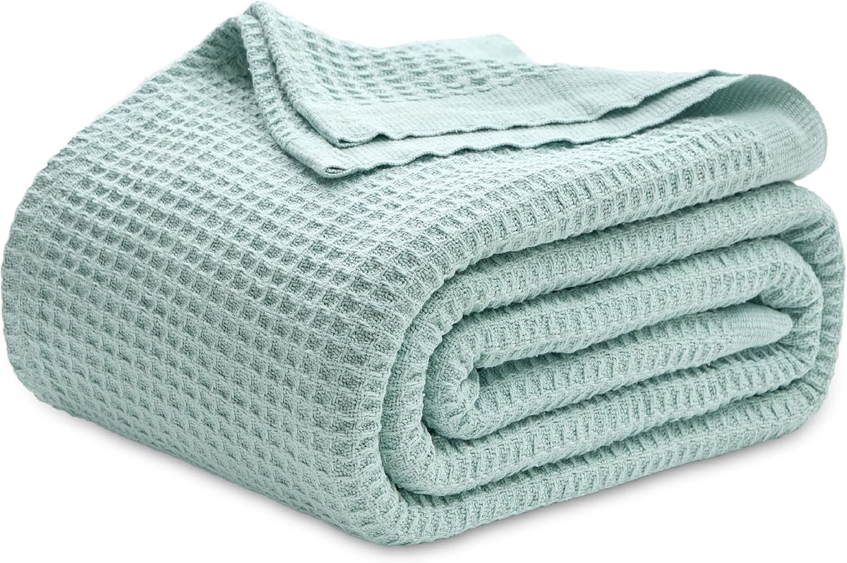 100% Cotton Waffle Weave Throw Blanket Queen King Breathable Lightweight Bed Cover for All Seasons Couch Sofa Bedroom Layering Textured