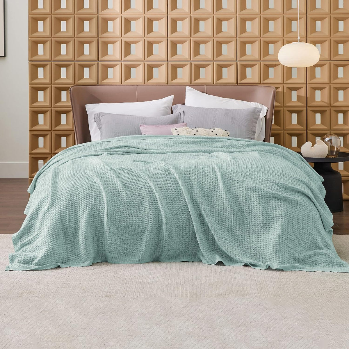 100% Cotton Waffle Weave Throw Blanket Queen King Breathable Lightweight Bed Cover for All Seasons Couch Sofa Bedroom Layering Textured