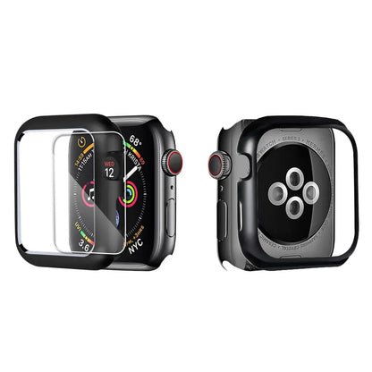 Armored Tempered Glass Watch Shield with Metal-Look Bumper Cover for Apple Watch 38mm-44mm Series 1-6