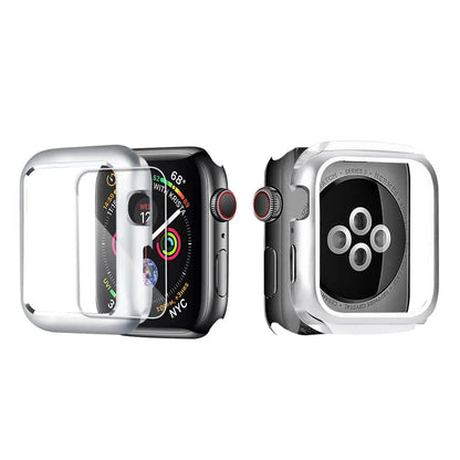Armored Tempered Glass Watch Shield with Metal-Look Bumper Cover for Apple Watch 38mm-44mm Series 1-6