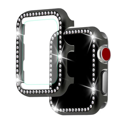 Crystal-Accented Protective Shell for Apple Smartwatch – 38mm 40mm 42mm 44mm Sizes – Jewelry-Style Bezel Guard with Tempered Screen Shield
