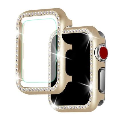 Crystal-Accented Protective Shell for Apple Smartwatch – 38mm 40mm 42mm 44mm Sizes – Jewelry-Style Bezel Guard with Tempered Screen Shield