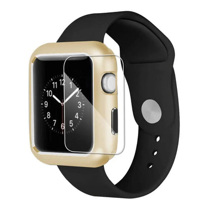 Armored Tempered Glass Watch Shield with Metal-Look Bumper Cover for Apple Watch 38mm-44mm Series 1-6
