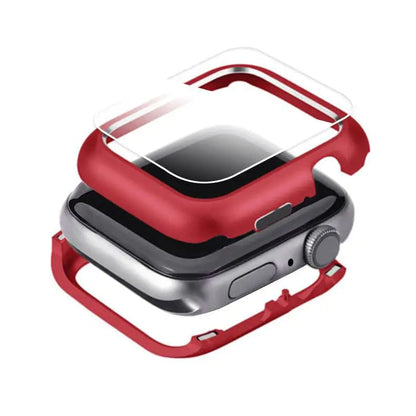 Armored Tempered Glass Watch Shield with Metal-Look Bumper Cover for Apple Watch 38mm-44mm Series 1-6
