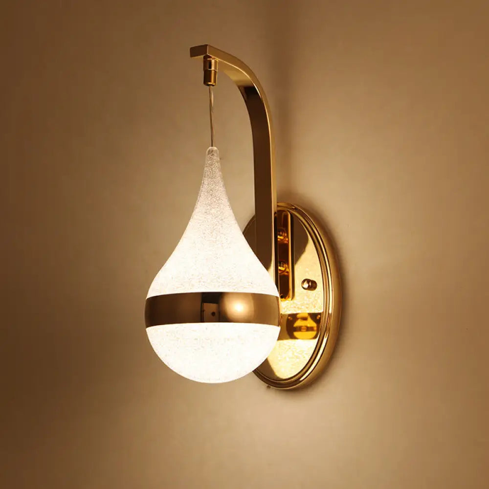 Contemporary LED Wall Sconce Teardrop Acrylic Shade Brass Finish Backplate | Ambient Hallway Bedroom Lighting Fixture | Energy-Efficient