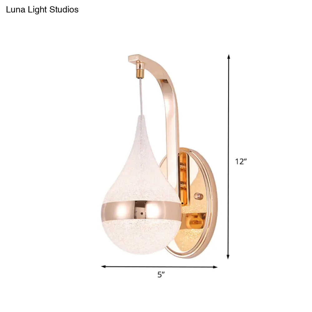 Contemporary LED Wall Sconce Teardrop Acrylic Shade Brass Finish Backplate | Ambient Hallway Bedroom Lighting Fixture | Energy-Efficient