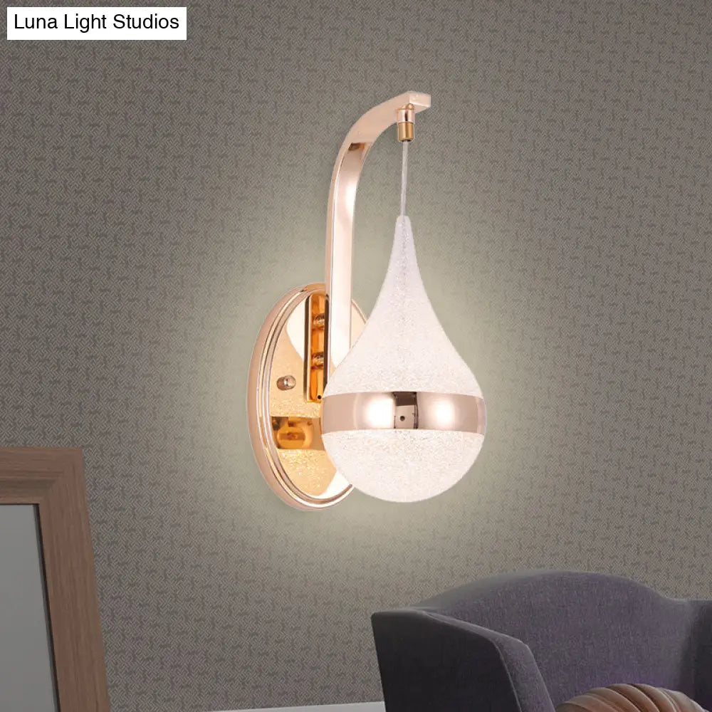 Contemporary LED Wall Sconce Teardrop Acrylic Shade Brass Finish Backplate | Ambient Hallway Bedroom Lighting Fixture | Energy-Efficient