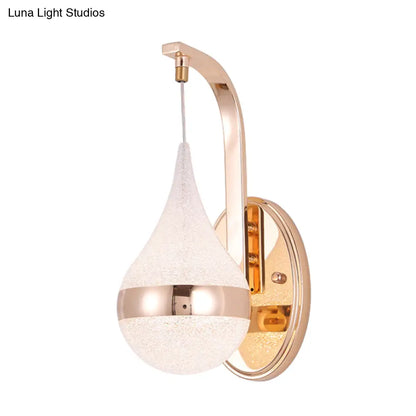 Contemporary LED Wall Sconce Teardrop Acrylic Shade Brass Finish Backplate | Ambient Hallway Bedroom Lighting Fixture | Energy-Efficient