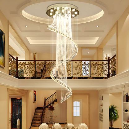 Hanging Light Fixture Cascading Crystal Strands Chrome 47 Inches Tall for Two-Story Foyer Stairwell Hallway Living Room High Ceiling Vertica