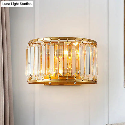 Crystal Drum Wall Sconce for Living Room | Single-Light Fixture with Clear Shade | Gold Finish Indoor Lighting | Compatible with E12/E14