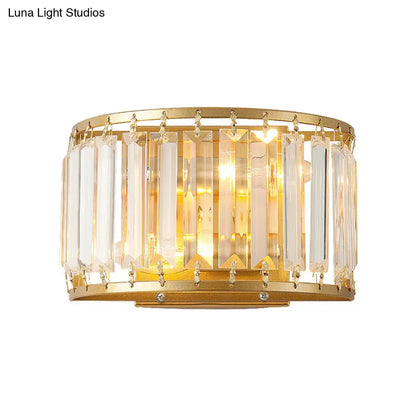 Crystal Drum Wall Sconce for Living Room | Single-Light Fixture with Clear Shade | Gold Finish Indoor Lighting | Compatible with E12/E14