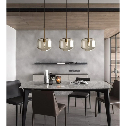 Glass Pendant Light Fixture Hanging Ceiling Lamp 8 Inch Amber Shade Metallic Accent Contemporary Kitchen Island Dining Area Bedroom