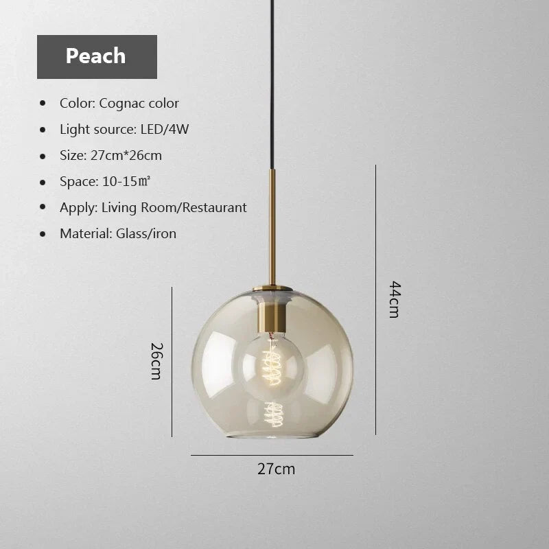Glass Pendant Light Fixture Hanging Ceiling Lamp 8 Inch Amber Shade Metallic Accent Contemporary Kitchen Island Dining Area Bedroom
