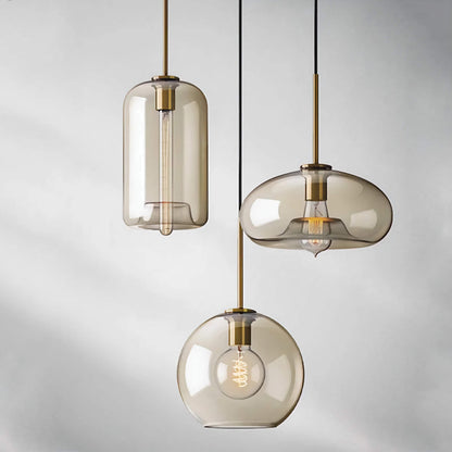 Glass Pendant Light Fixture Hanging Ceiling Lamp 8 Inch Amber Shade Metallic Accent Contemporary Kitchen Island Dining Area Bedroom