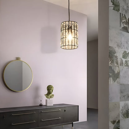 Black Metal Geometric Crystal Pendant Light E12 Candelabra Socket Modern Dining Room Chandelier Adjustable Cord Kitchen Island Bedroom