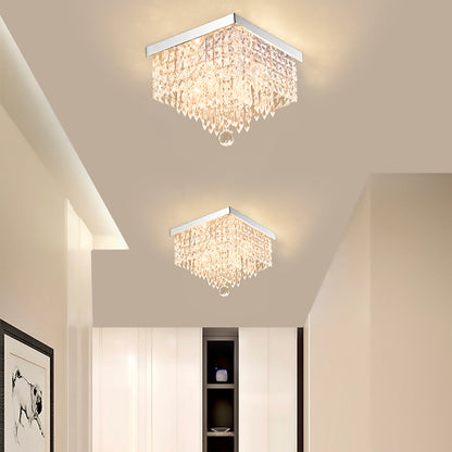 Crystal Flush Mount Ceiling Light 4-Light Chrome Finish for Hallway Bedroom Living Room Dining Room Kitchen Entry Contemporary Lighting