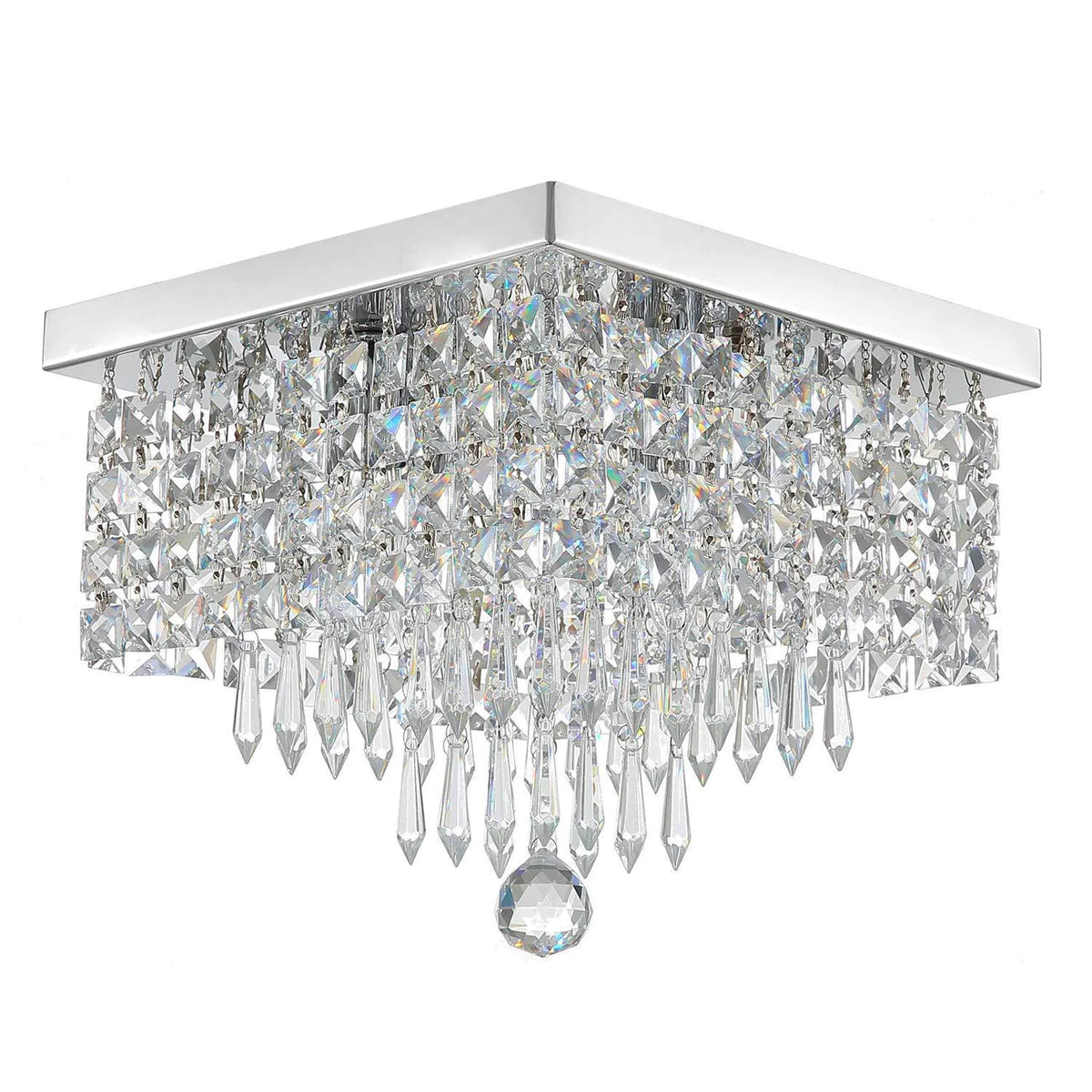Crystal Flush Mount Ceiling Light 4-Light Chrome Finish for Hallway Bedroom Living Room Dining Room Kitchen Entry Contemporary Lighting