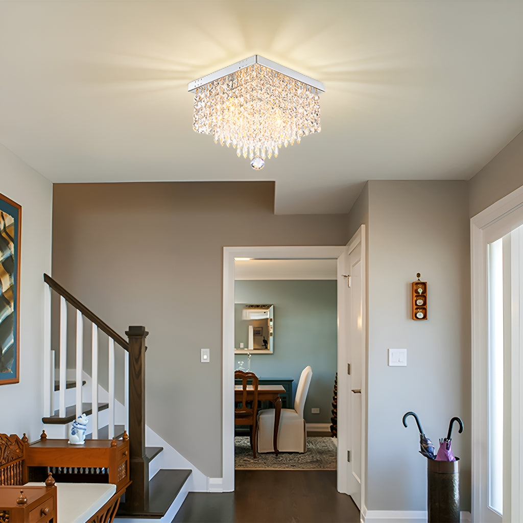 Crystal Flush Mount Ceiling Light 4-Light Chrome Finish for Hallway Bedroom Living Room Dining Room Kitchen Entry Contemporary Lighting