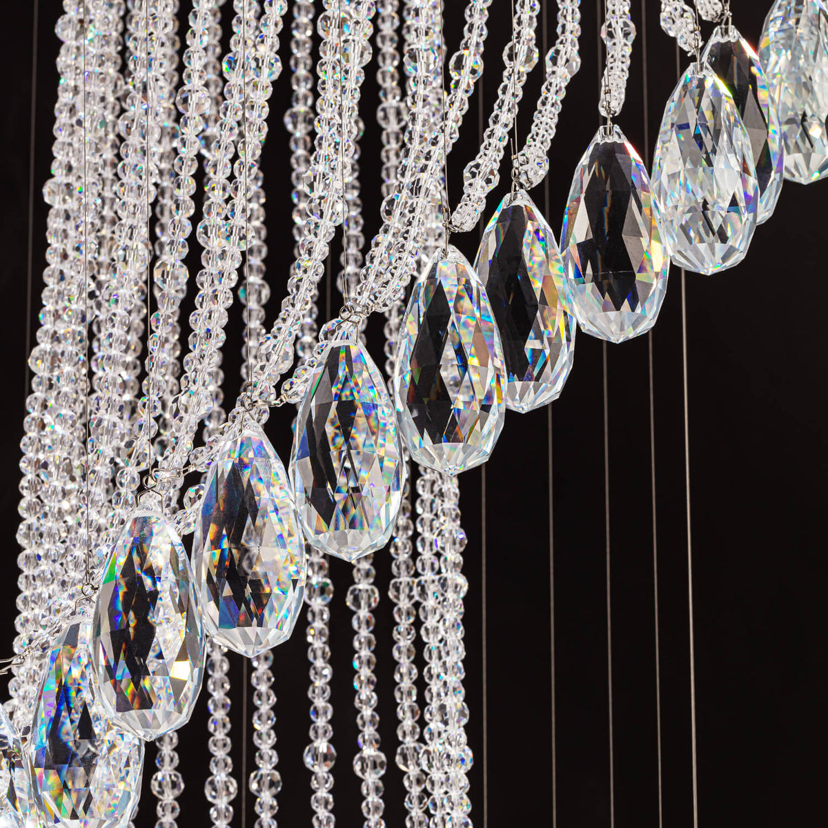 Spiral Crystal Raindrop Chandelier Chrome Finish Contemporary Lighting for Staircase Foyer High Ceiling Entryway Multi-Tier LED Fixture