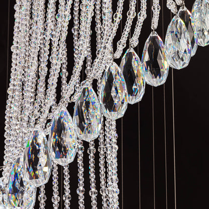 Spiral Crystal Raindrop Chandelier Chrome Finish Contemporary Lighting for Staircase Foyer High Ceiling Entryway Multi-Tier LED Fixture