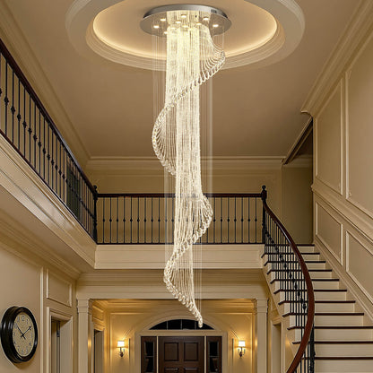 Hanging Light Fixture Cascading Crystal Strands Chrome 47 Inches Tall for Two-Story Foyer Stairwell Hallway Living Room High Ceiling Vertica