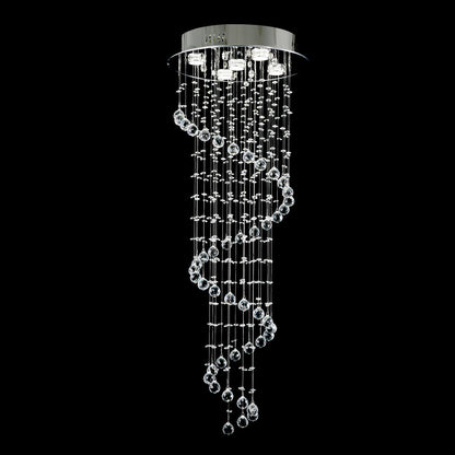 Hanging Raindrop Chandelier with Multi-Tier Clear Faceted Beads & Polished Metal Canopy for Foyer & Stairwell
