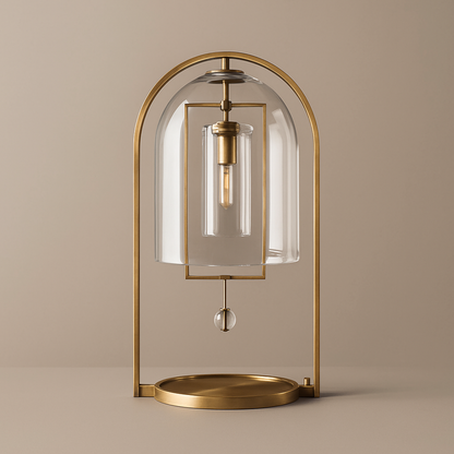 Arched Glass Dome Accent Lamp 17.7 in Brass Frame Bedside Nightstand Light Soft Ambient Glow Modern Minimalist Decorative Lighting for Bedro