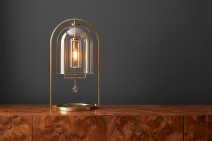Arched Glass Dome Accent Lamp 17.7 in Brass Frame Bedside Nightstand Light Soft Ambient Glow Modern Minimalist Decorative Lighting for Bedro